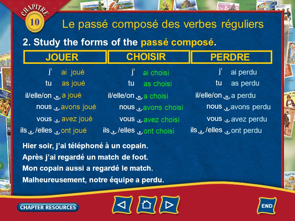 10 Le passé composé des verbes réguliers 2. Study the forms of the passé composé.