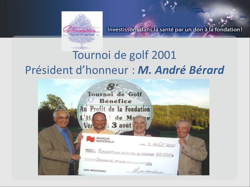 Tournoi de golf 2001 Président dhonneur : M. André Bérard