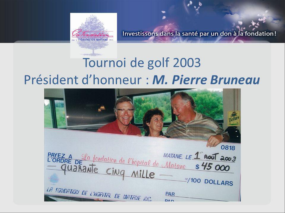 Tournoi de golf 2003 Président dhonneur : M. Pierre Bruneau