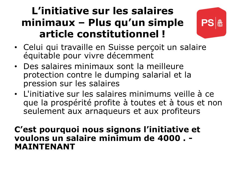 Linitiative sur les salaires minimaux – Plus quun simple article constitutionnel .