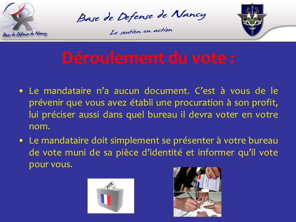 Déroulement du vote : Le mandataire na aucun document.