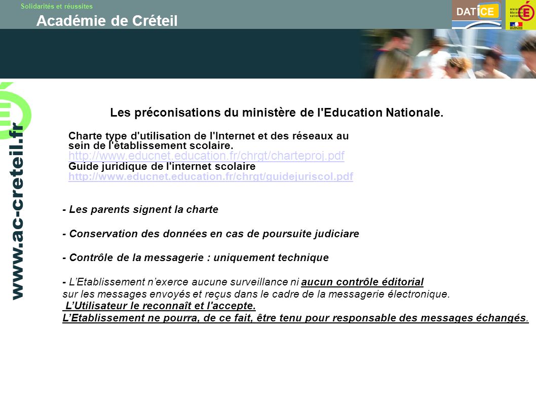 Solidarités et réussites Académie de Créteil   Les préconisations du ministère de l Education Nationale.