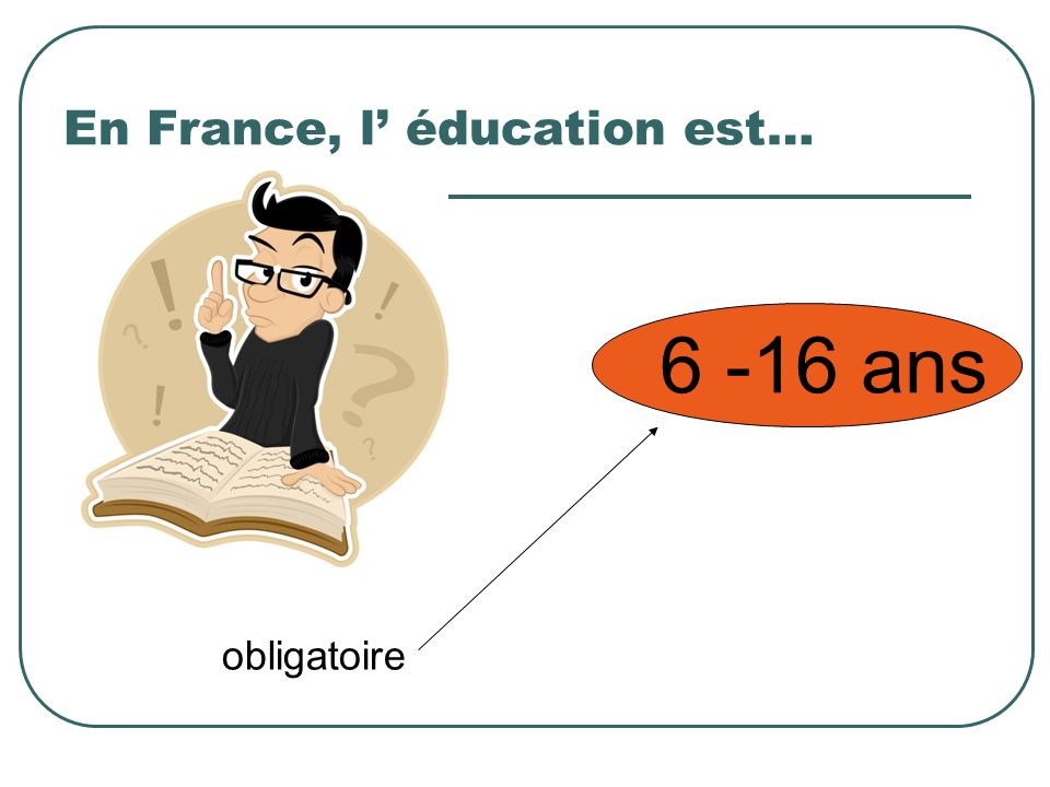 En France, l éducation est… obligatoire ans