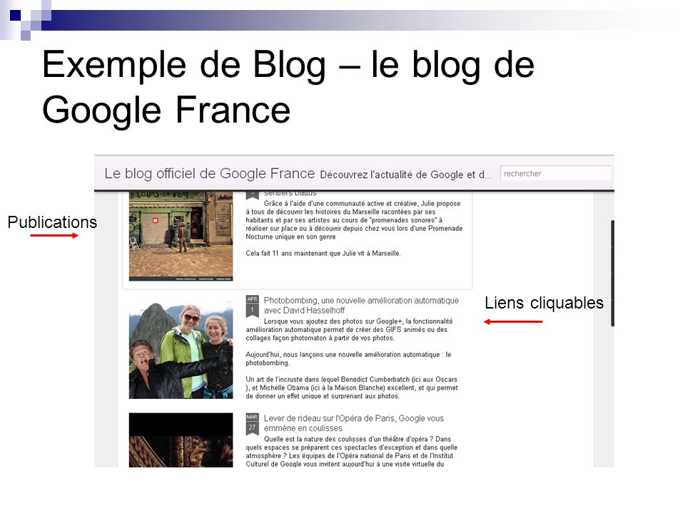 Exemple de Blog – le blog de Google France Publications Liens cliquables
