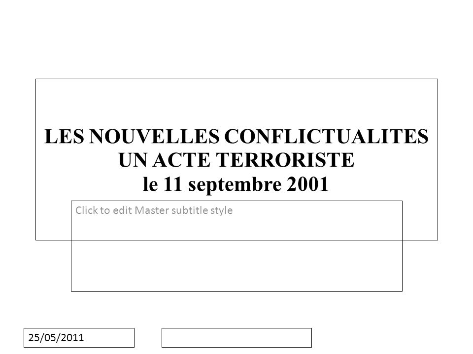 Click to edit Master subtitle style 25/05/2011 LES NOUVELLES CONFLICTUALITES UN ACTE TERRORISTE le 11 septembre 2001