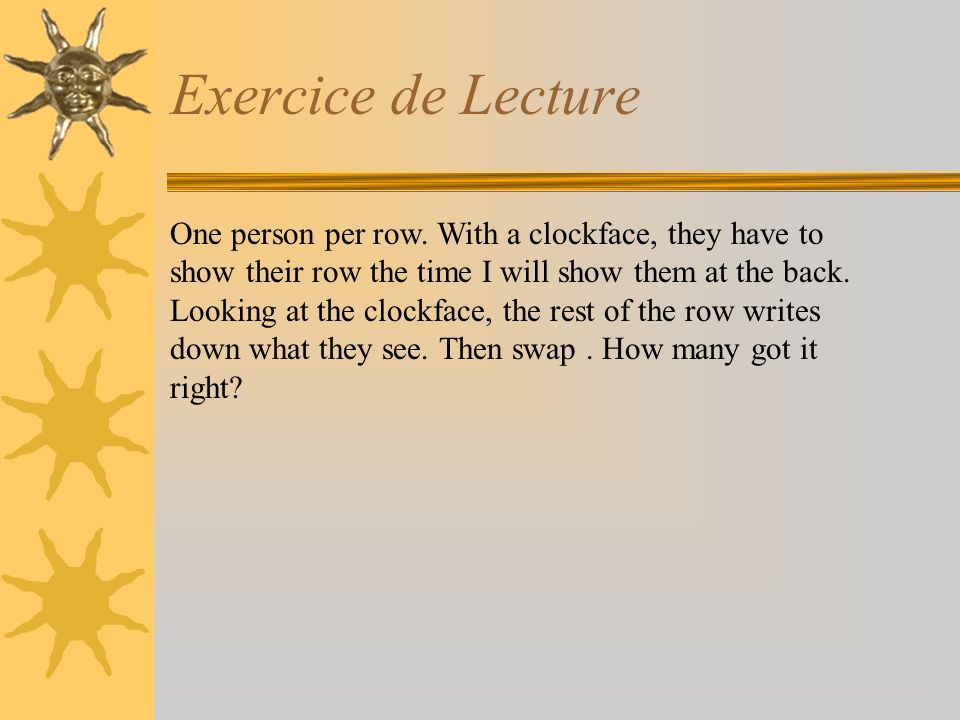 Exercice de Lecture One person per row.