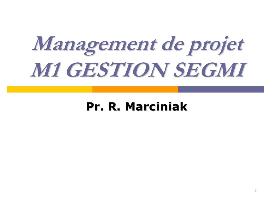 1 Management de projet M1 GESTION SEGMI Pr. R. Marciniak