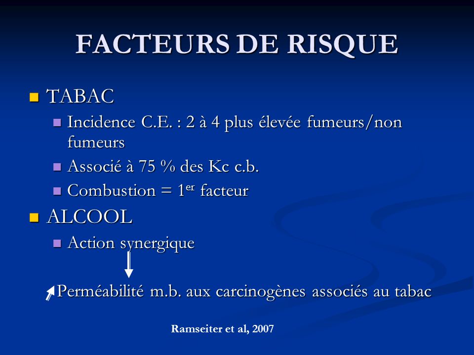 FACTEURS DE RISQUE TABAC TABAC Incidence C.E.