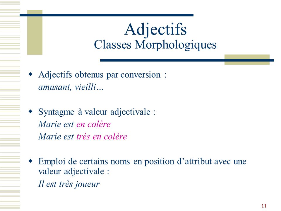 1 L Adjectif Et Le Syntagme Adjectival 2 Adjectif Proprietes Morphologiques Variable En Genre Et En Nombre Comme Le Nombre A La Difference Du Nom Ppt Telecharger