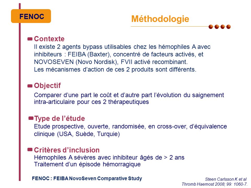 Méthodologie FENOC Steen Carlsson K et al Thromb Haemost 2008; 99: