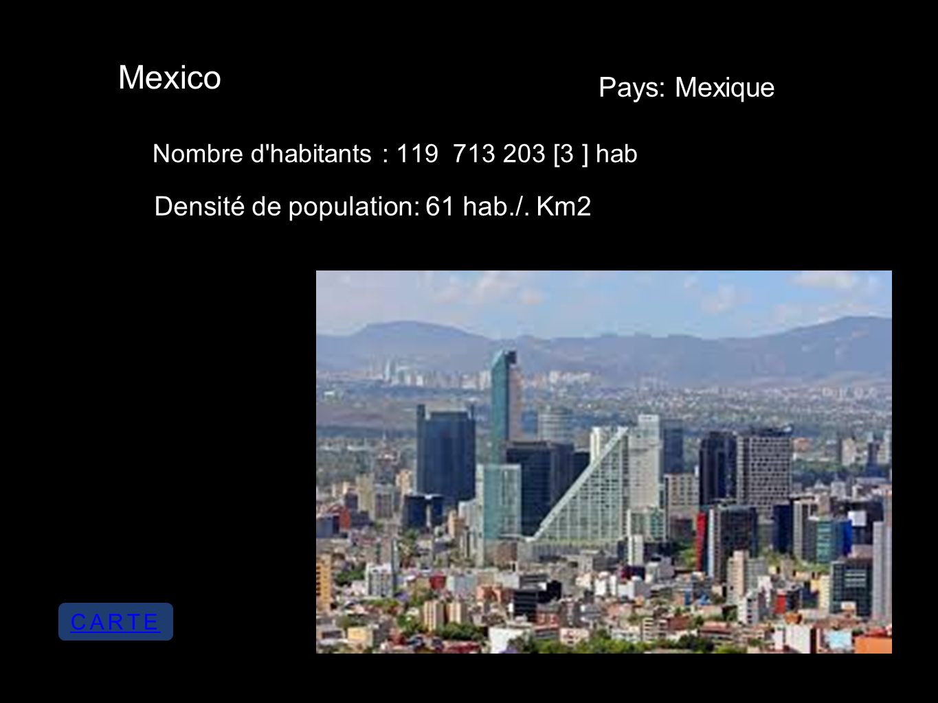 Mexico Nombre d habitants : [3 ] hab Densité de population: 61 hab./.
