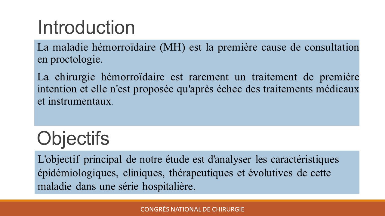 Introduction La maladie hémorroïdaire (MH) est la première cause de consultation en proctologie.