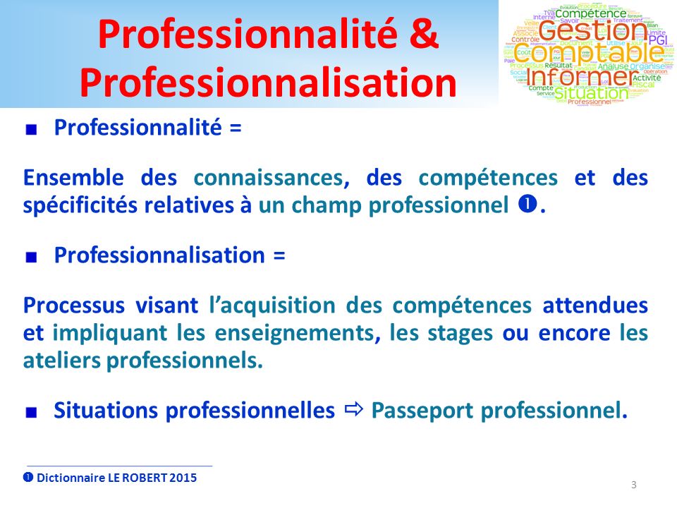 Professionnalité & Professionnalisation Professionnalité = Ensemble des connaissances, des compétences et des spécificités relatives à un champ professionnel .