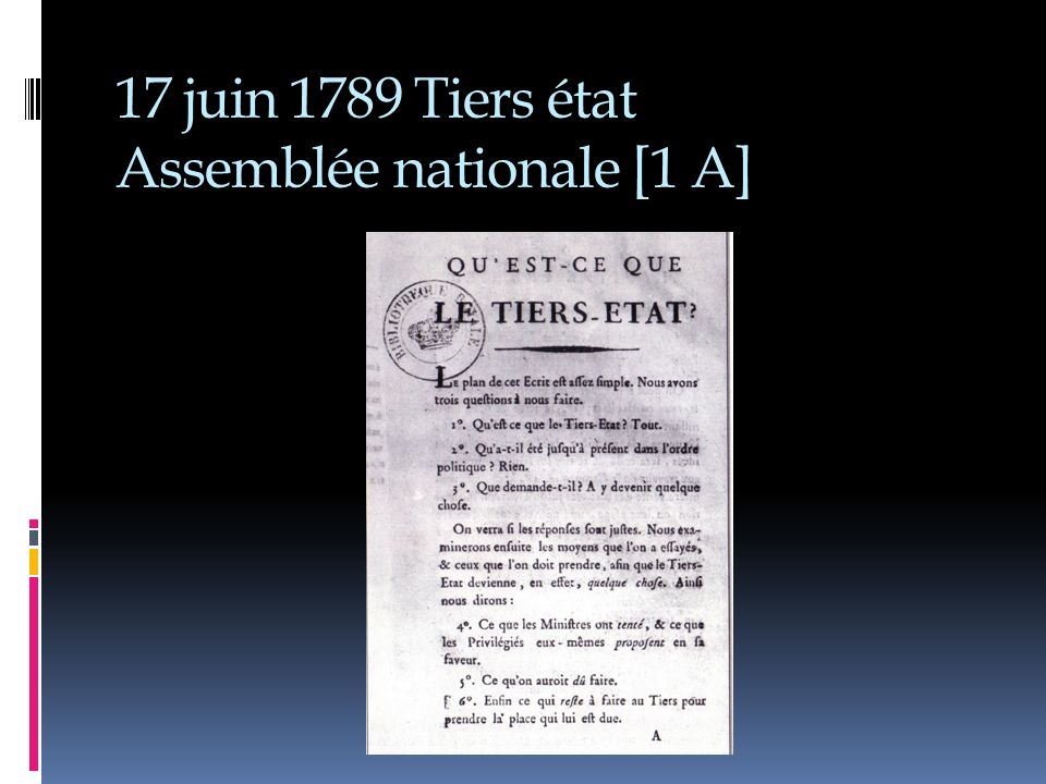 17 juin 1789 Tiers état Assemblée nationale [1 A]