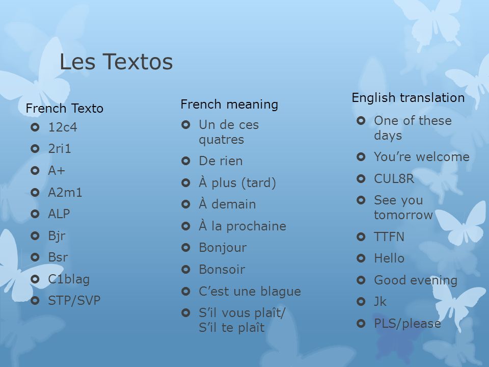 Texto French Club. Les Textos  Do you know what the following