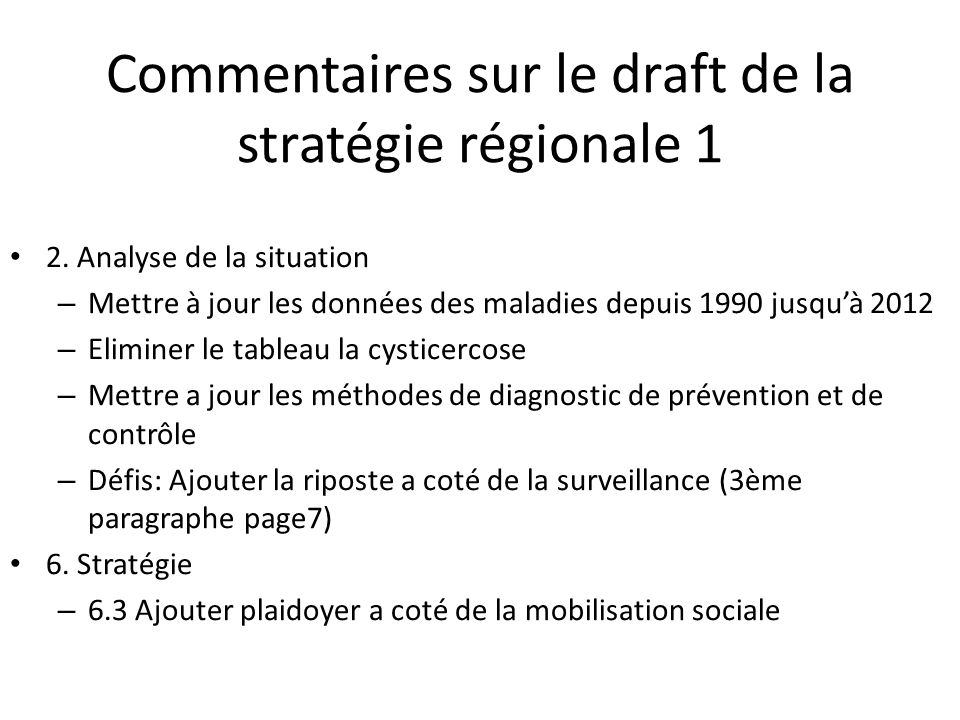 Commentaires sur le draft de la stratégie régionale 1 2.