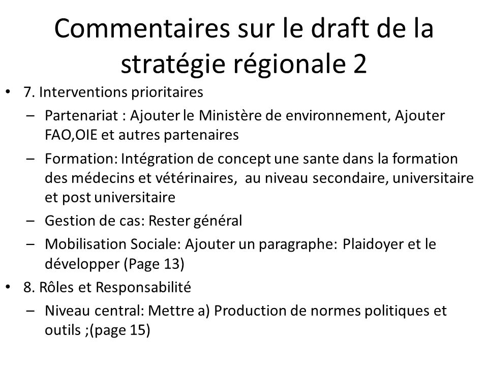 Commentaires sur le draft de la stratégie régionale 2 7.