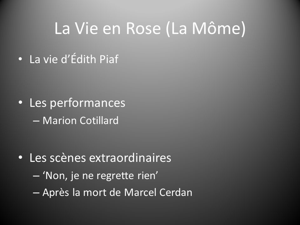 La vie d’Édith Piaf Les performances – Marion Cotillard Les scènes extraordinaires – ‘Non, je ne regrette rien’ – Après la mort de Marcel Cerdan La Vie en Rose (La Môme)