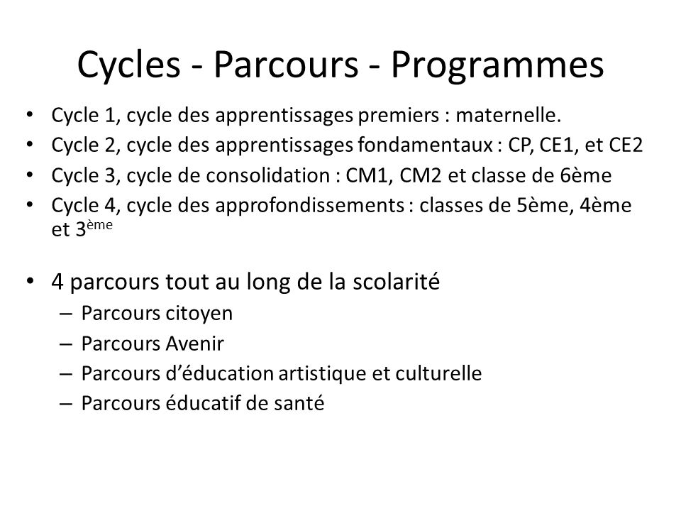 Cycles - Parcours - Programmes Cycle 1, cycle des apprentissages premiers : maternelle.