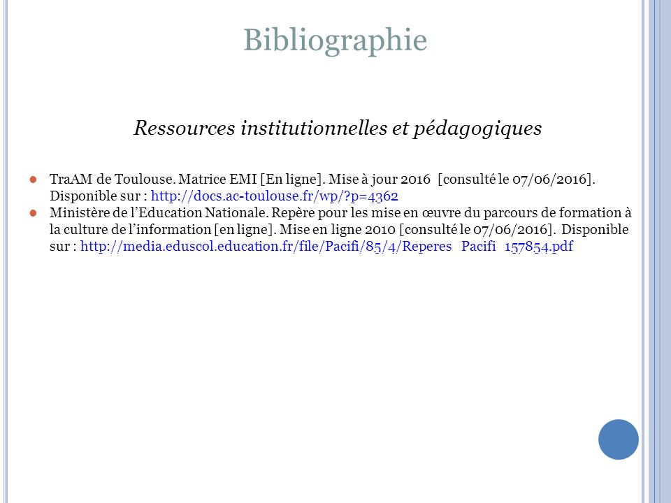 Ressources institutionnelles et pédagogiques TraAM de Toulouse.
