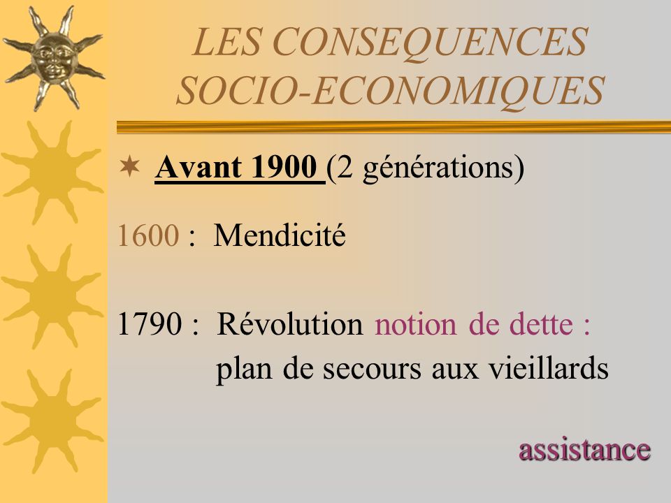 LES CONSEQUENCES SOCIO-ECONOMIQUES …Un peu d’histoire…  Avant 1900   