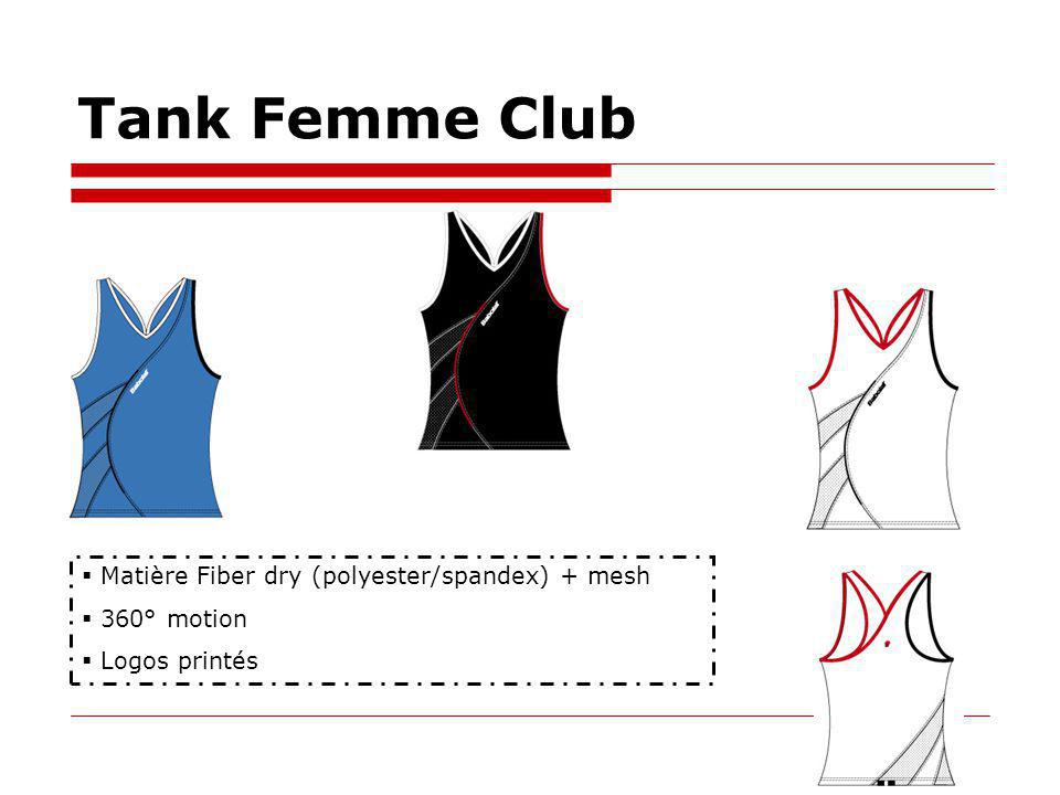 Tank Femme Club Matière Fiber dry (polyester/spandex) + mesh 360° motion Logos printés