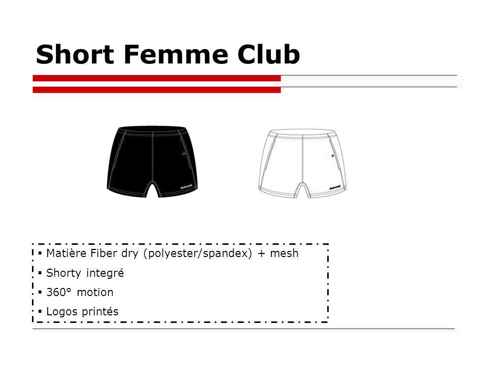 Short Femme Club Matière Fiber dry (polyester/spandex) + mesh Shorty integré 360° motion Logos printés