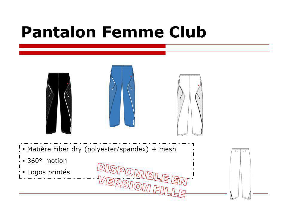 Pantalon Femme Club Matière Fiber dry (polyester/spandex) + mesh 360° motion Logos printés