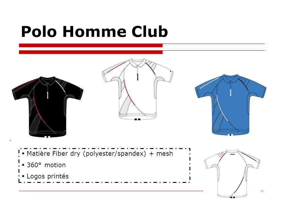 Polo Homme Club Matière Fiber dry (polyester/spandex) + mesh 360° motion Logos printés