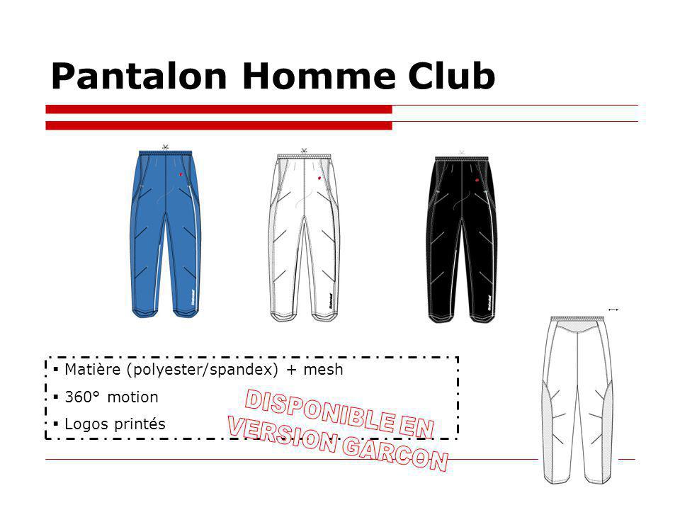 Pantalon Homme Club Matière (polyester/spandex) + mesh 360° motion Logos printés