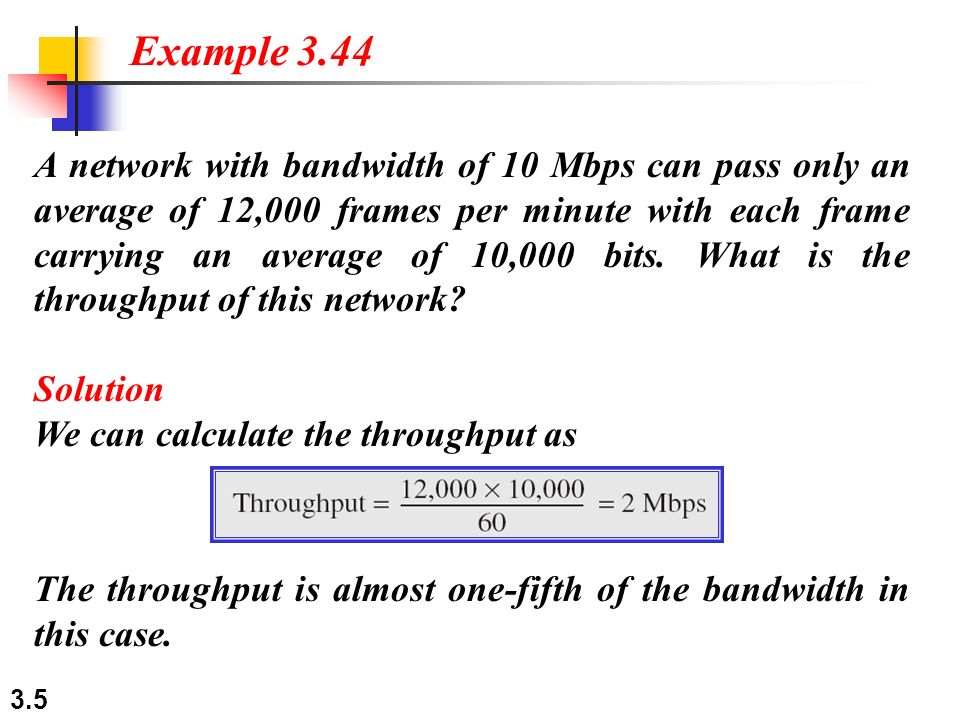 3.5 A network with bandwidth of 10 Mbps can pass only an average of 12,000 frames per minute with each frame carrying an average of 10,000 bits.