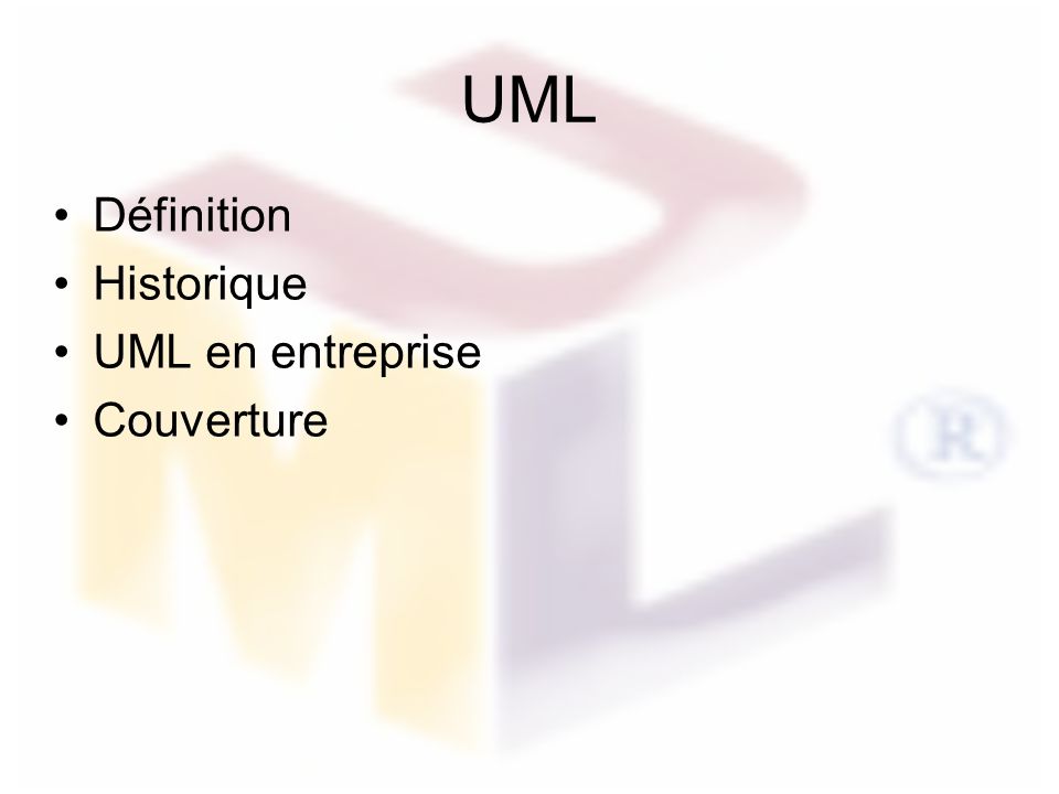 UML Définition Historique UML en entreprise Couverture