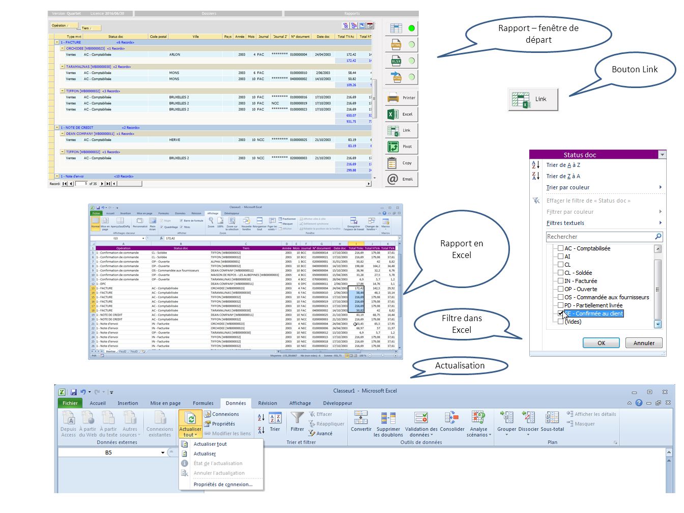 Rapport en Excel Actualisation Filtre dans Excel Bouton Link Rapport – fenêtre de départ