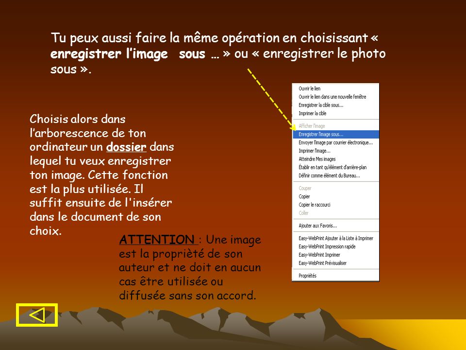 Tu peux aussi faire la même opération en choisissant « enregistrer l’image sous … » ou « enregistrer le photo sous ».