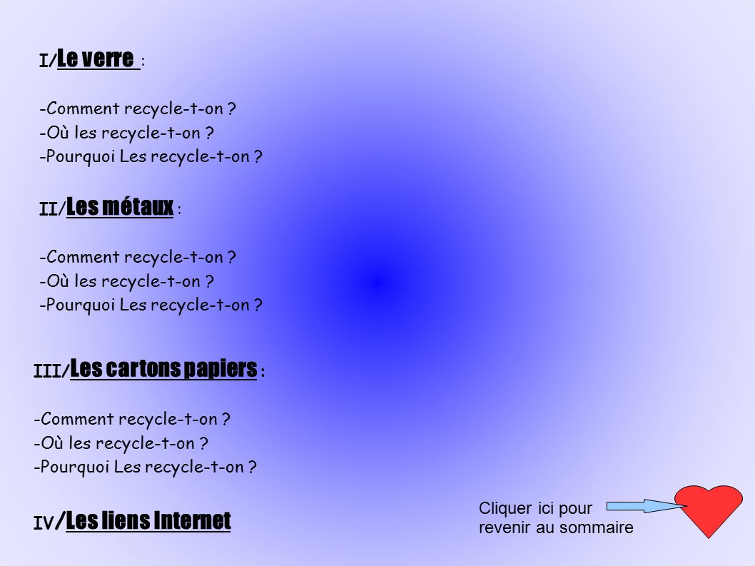 I/ Le verre : -Comment recycle-t-on . -Où les recycle-t-on .