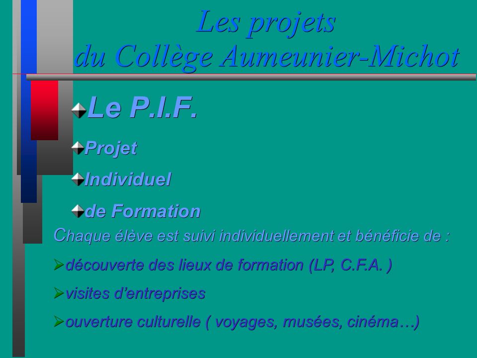 Les projets du Collège Aumeunier-Michot Le P.I.F.