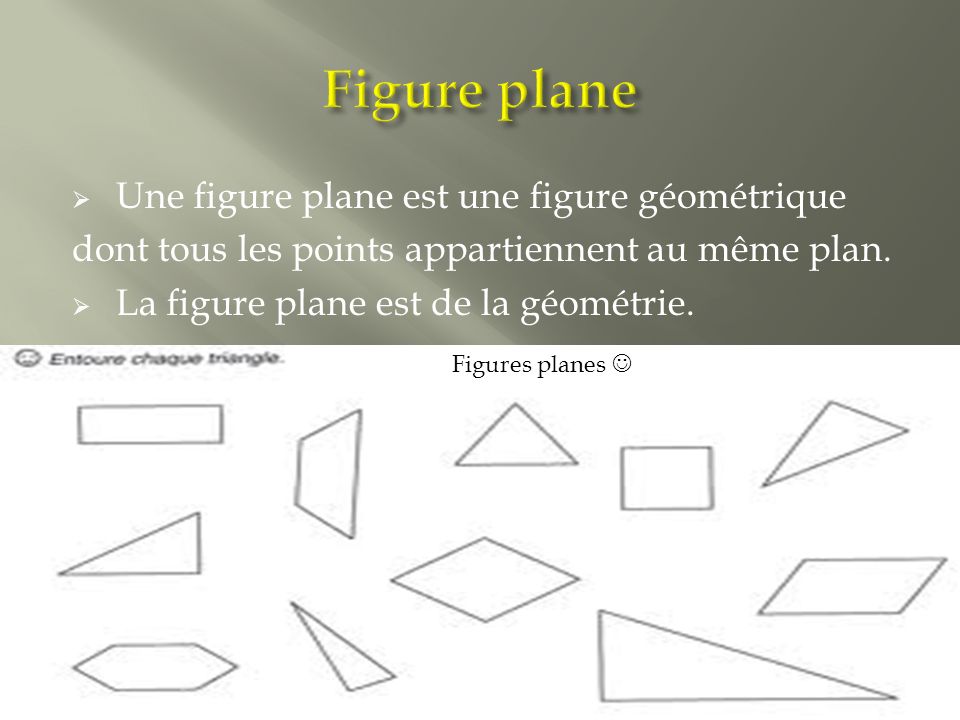  Une figure plane est une figure géométrique dont tous les points appartiennent au même plan.