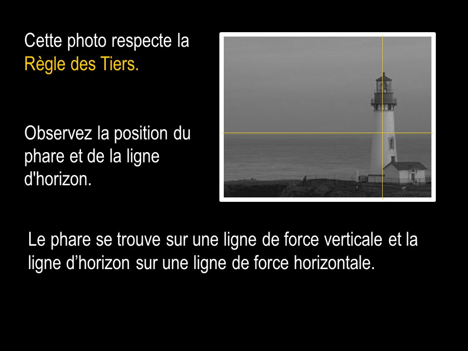 Cette photo respecte la Règle des Tiers. Observez la position du phare et de la ligne d horizon.