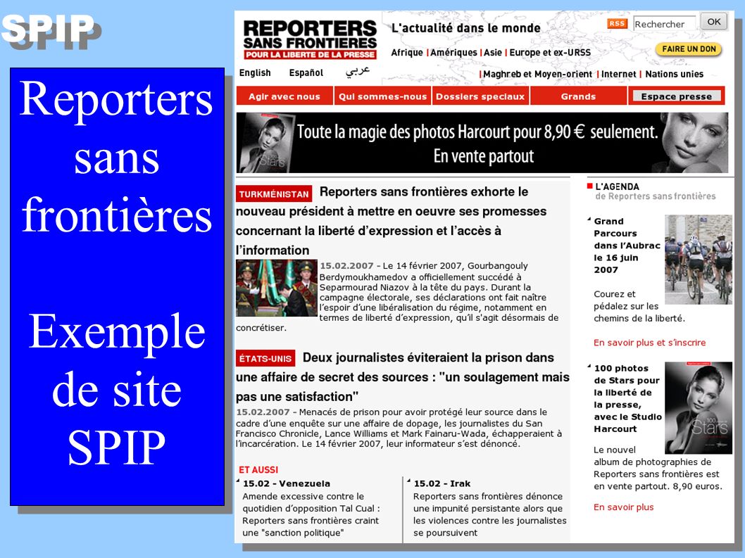 SPIP Reporters sans frontières Exemple de site SPIP Reporters sans frontières Exemple de site SPIP