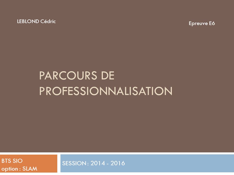 PARCOURS DE PROFESSIONNALISATION SESSION : LEBLOND Cédric Epreuve E6 BTS SIO option : SLAM