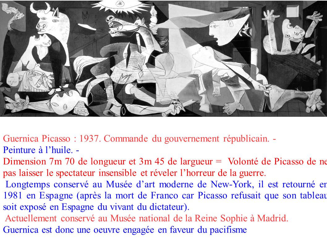 Guernica Picasso : Commande du gouvernement républicain.
