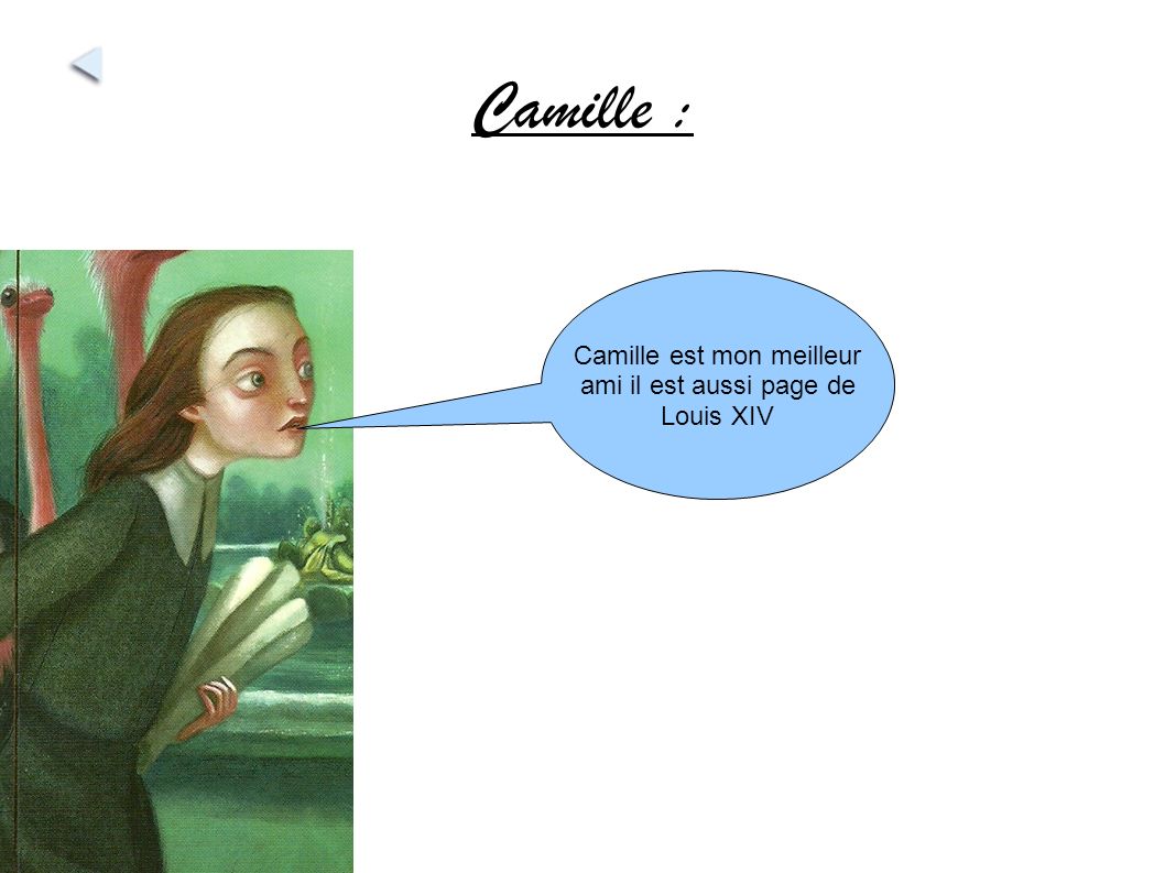 Camille : Camille est mon meilleur ami il est aussi page de Louis XIV