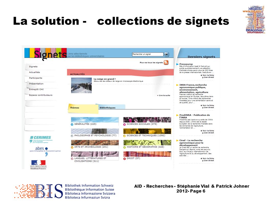 AID - Recherches - Stéphanie Vial & Patrick Johner Page 6 La solution - collections de signets