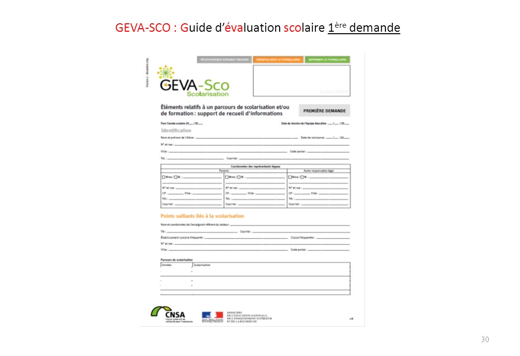 GEVA-SCO : Guide d’évaluation scolaire 1 ère demande 30