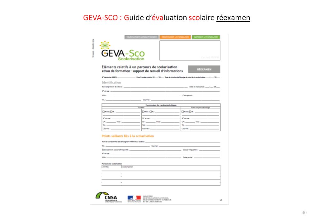GEVA-SCO : Guide d’évaluation scolaire réexamen 40