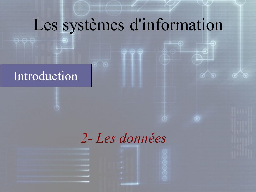 Les systèmes d information 2- Les données Introduction
