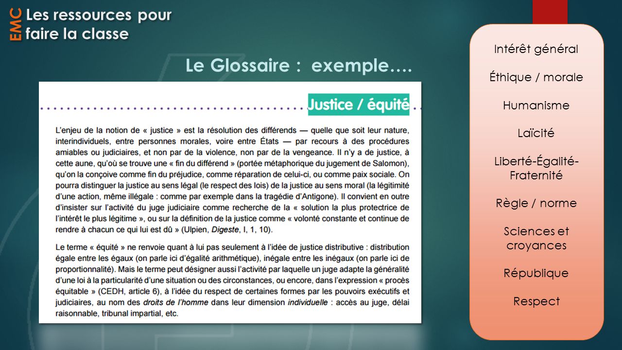 Le Glossaire : exemple….