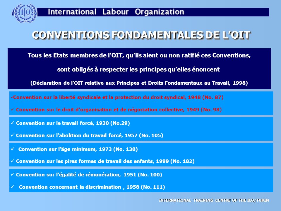 INTERNATIONAL TRAINING CENTRE OF THE ILO/TURIN Convention sur la liberté syndicale et la protection du droit syndical, 1948 (No.