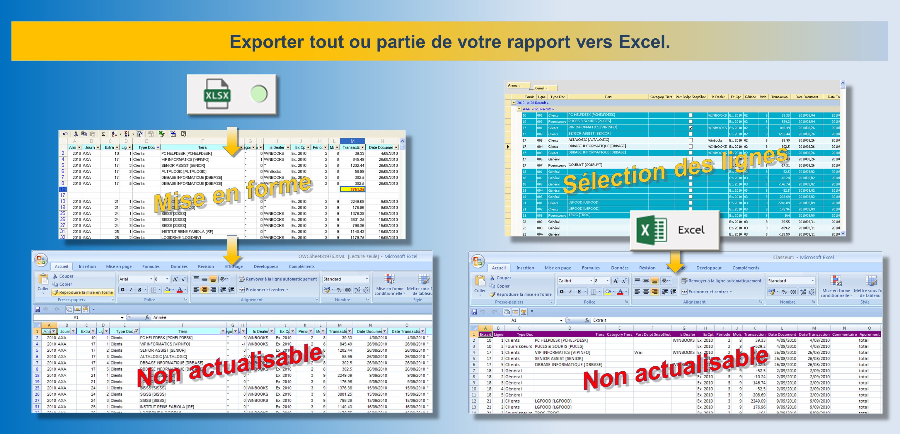 Exporter tout ou partie de votre rapport vers Excel.