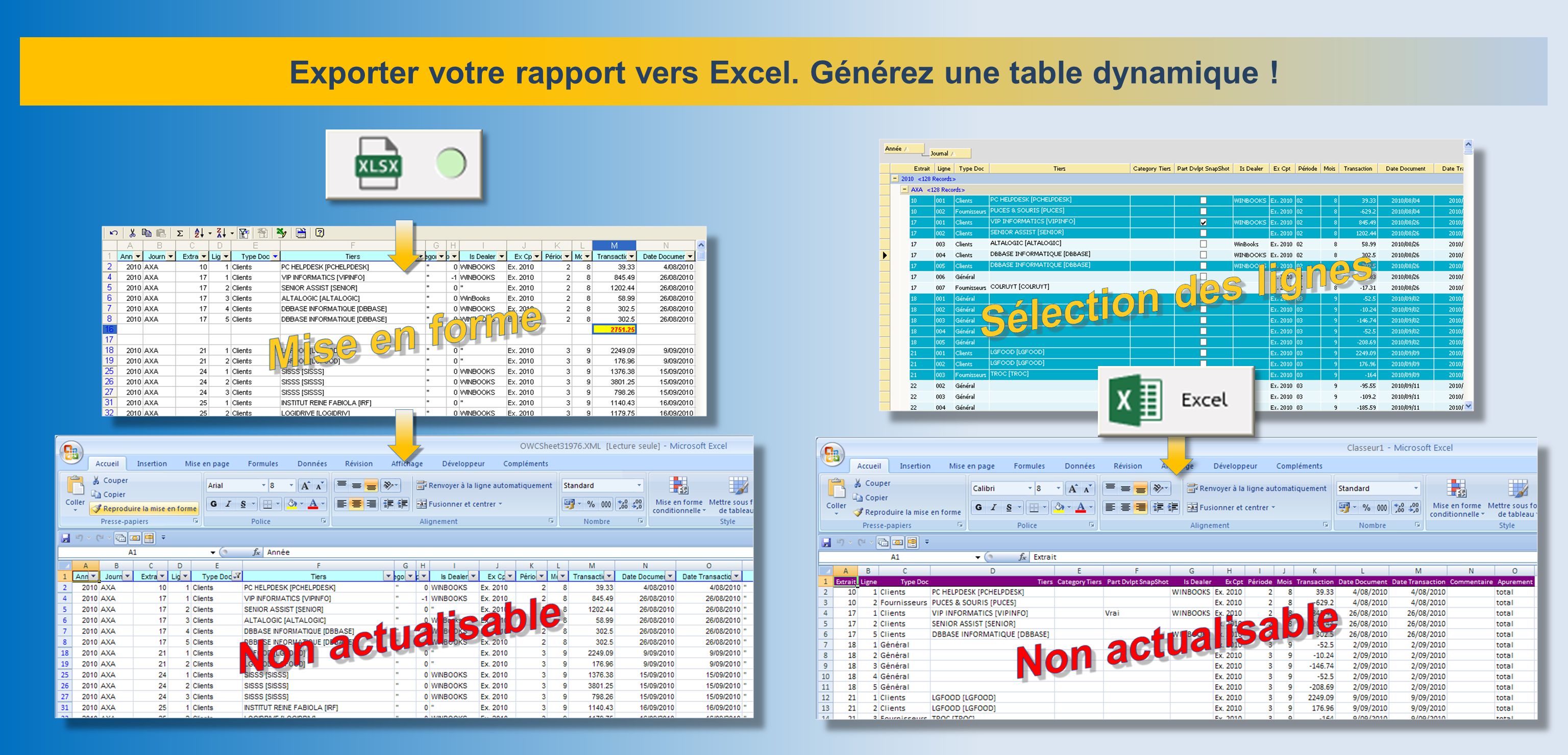 Exporter votre rapport vers Excel. Générez une table dynamique !